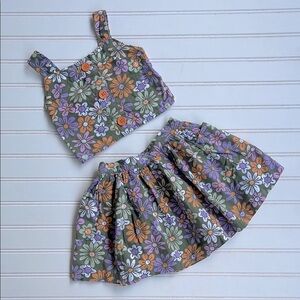 PEANUTS VGUC Earthtones Floral Print Top Flouncy Skirt Matching Set